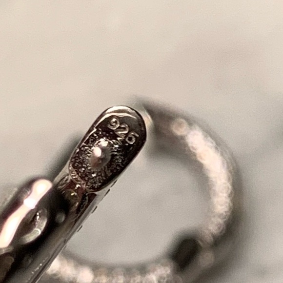 Sterling Silver Huggie Earrings With CZ Stones. Small Hoops - Picture 3 of 6